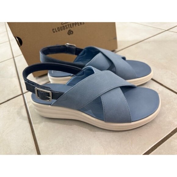 Clarks Cloud Steppers Drift Sun Sandals Womens Blue Denim Slingback Sz 9.5 M NIB - Picture 7 of 11